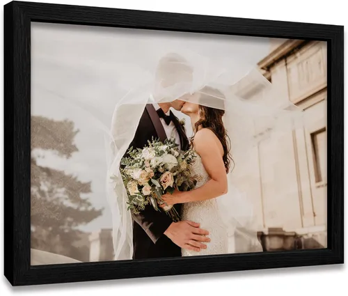 Vista 26 de Impresiones de lienzo personalizadas enmarcadas con tus fotos, impresión personalizada de foto a lienzo, regalos para parejas, amigos, familia, Negro