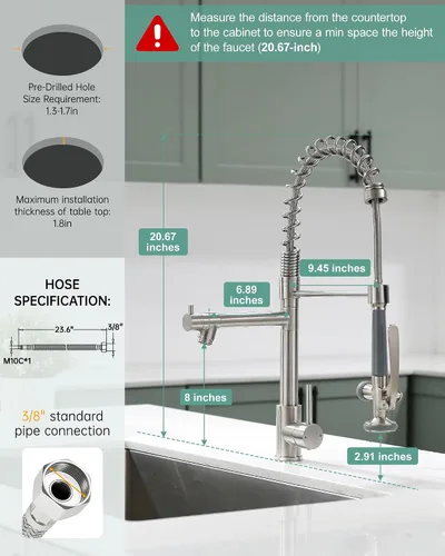 Vista 2 de Fapully - Grifo de fregadero de cocina comercial extraíble con espray níquel cepillado