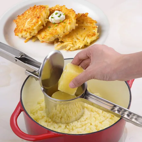 Vista 3 de Ricer de papas de 15 onzas, triturador de patatas de acero inoxidable resistente para puré de papas, con 3 discos intercambiables, herramienta