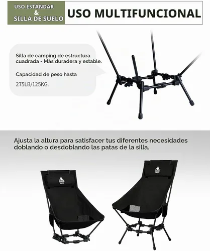 Vista 5 de ONETIGRIS Dragonhide - Silla de campamento de gran tamaño con diseño de almohada, cómodo asiento ampliado plegable, capacidad de 275 libras