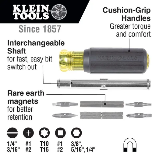 Vista 3 de Klein Tools 80045 - Kit de herramientas de destornillador y tuercas de 3 piezas y alicates D275-5, alicates de corte diagonal con cortador