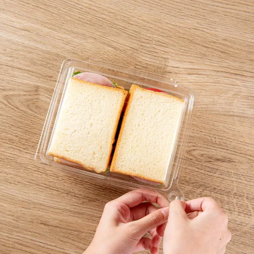 Vista 4 de Restaurantware Tamper Tek - Recipientes rectangulares para llevar de 6.8 x 5.7 x 1.7 pulgadas, 100 recipientes duraderos para sándwich para llevar