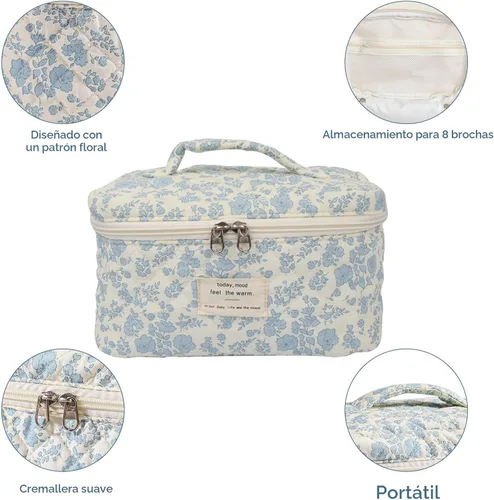 Vista 4 de Gosect Bolsa de maquillaje grande, bonita bolsa de cosméticos para mujeres y niñas, bolsa de aseo estética de coqueta floral, bolsa organizadora