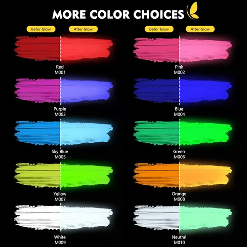 Vista 8 de Magicfly Pintura acrílica que brilla en la oscuridad, 10 colores brillantes de pintura líquida luminosa, pinturas de neón que brillan