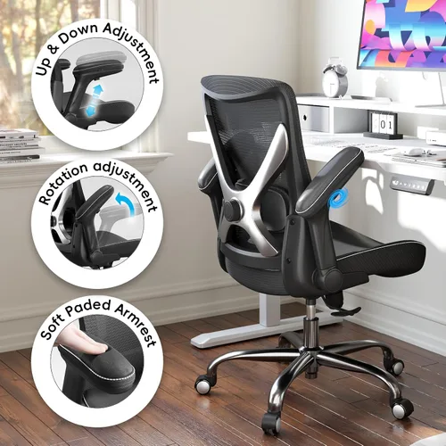 Vista 6 de Ergalithic Silla de oficina ergonómica para casa y escritorio - Silla de computadora en forma de X de malla con cuero de PU y soporte lumbar