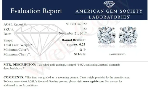 Vista 2 de Vir Jewels - Pendientes de tuerca de diamantes con certificación AGS de 14 quilates de oro blanco de 14 quilates