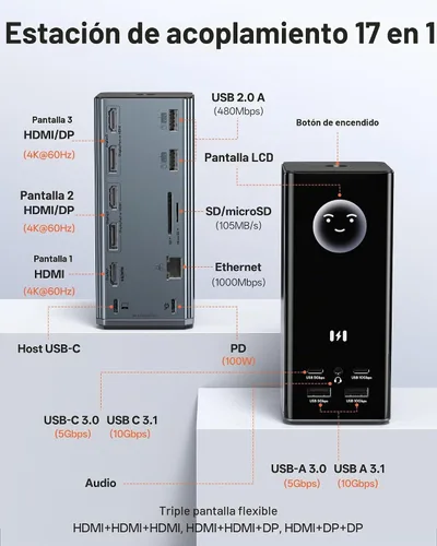 Vista 2 de Estación de acoplamiento para portátil Selore 3 monitores Triple 4K Display