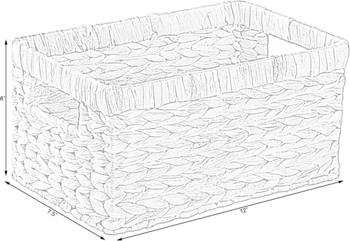 Vista 6 de Cesta rectangular de mimbre de jacinto de agua tejido natural con asas, organizador de almacenamiento pequeño, bandeja de cesta poco profunda de 12