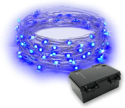 Vista 11 de Cadena de 60 luces LED RTGS, funciona con pilas con cable plateado de 20 pies de largo, para interiores y exteriores, con caja de batería Blanco