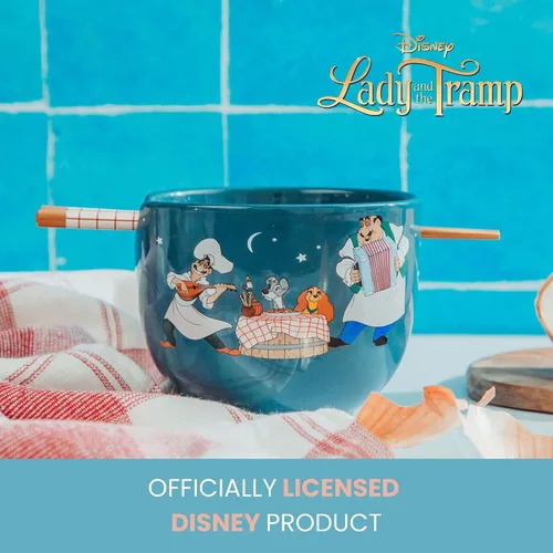 Vista 8 de Disney Lady And The Tramp Serenade - Juego de vajilla de cerámica para ramen, incluye cuenco de fideos de 20 onzas y palillos de madera