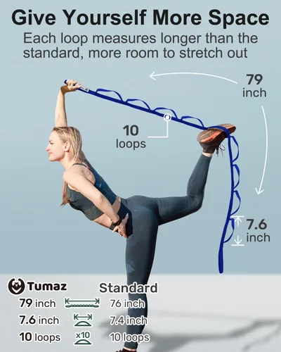 Vista 5 de Tumaz Stretching Strap, 10-Loop Non-Elastic Yoga Strap