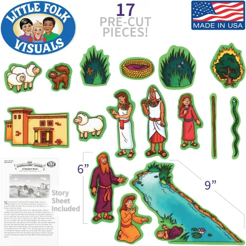 Vista 2 de Little Folk Visuals Biblia: Baby Moisés Precortadas Piezas de Fieltro, 17 Piezas