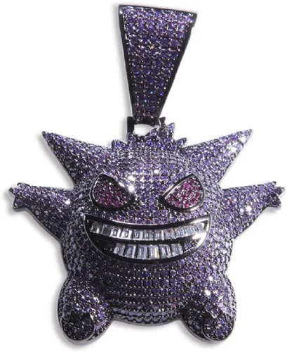Vista 3 de Starryinter Collar con dije de gengar azul o morado con burbujas de Hip Hop Metal Diamantes de imitación