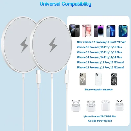 Vista 3 de Carga rápida inalámbrica magnética para iPhone [certificado Apple MFi] Almohadilla de carga inalámbrica de 6 pies con iPhone 17 USB C bloque
