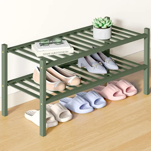 Vista 37 de Smiry Zapatero de bambú para armario, organizador de zapatos de madera de 3 niveles, estante apilable de almacenamiento de zapatos de madera