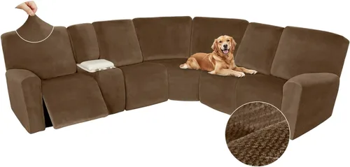 Vista 64 de Arfntevss Fundas de sofá seccional reclinable de terciopelo, Funda de sofá seccional de esquina para sofá reclinable, Funda elástica suave