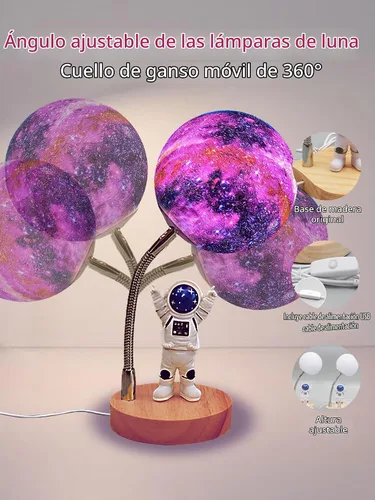 Vista 4 de Lámpara de luna para niños, luces Space Buddy con 7 colores, luz nocturna de astronauta Galaxia