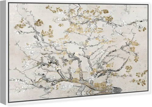 Vista 2 de The Oliver Gal Artist Co. Lienzo enmarcado clásico y figurativo para pared, impresiones con texto en inglés "Van Gogh Blossoms Inspiration Light
