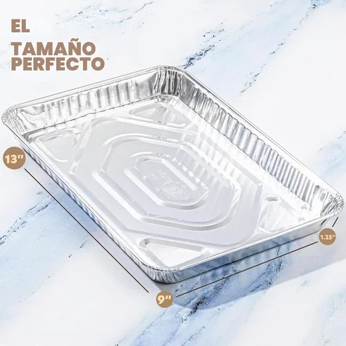 Vista 6 de PLASTICPRO Bandejas de Aluminio Paquete de 5 Bandejas Desechables para Galletas 9'' x 13'' Bandejas para Hornear de Calidad Premium Extra