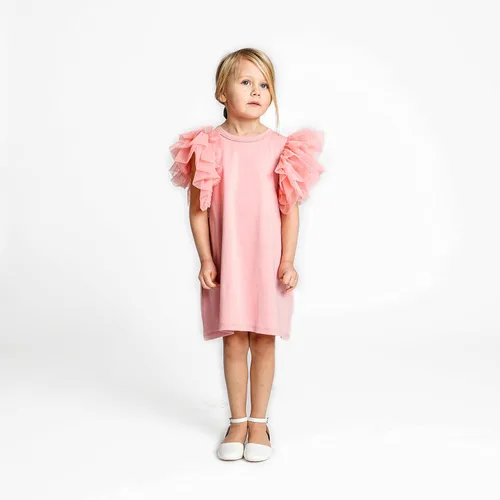 Vista 5 de Vestido de niña para bebé, con enormes capas de mangas de tul con alas - Traje de fiesta perfecto, vestidos para ocasiones especiales para niñas