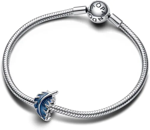 Vista 3 de PANDORA Charm de plumas curvadas azules, Esmalte, No es una piedra preciosa