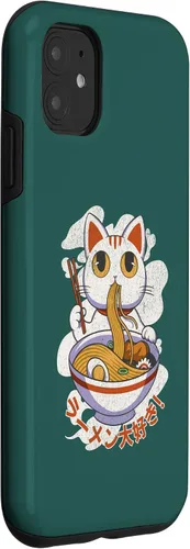 Vista 3 de Funda linda para iPhone 11 Chinese Lucky Cat Eating Ramen noodle lover anime Japón