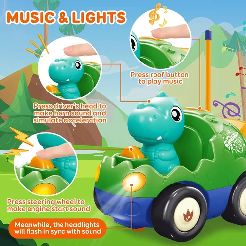 Vista 4 de Pup Go Auto RC de dinosaurio para niños de 18 meses + con 2 muñecas Coche Dino Verde Oscuro (49 Mhz)