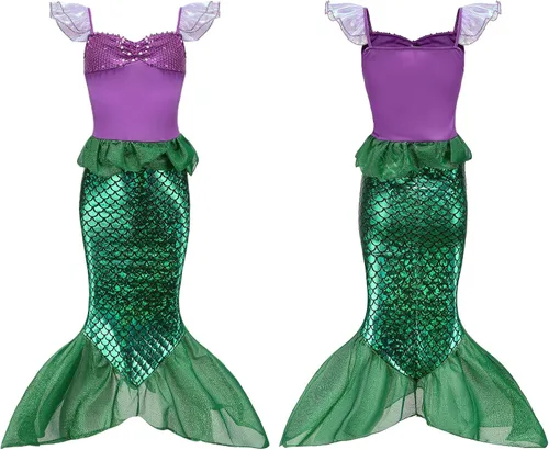 Vista 4 de Oumbivil Mermaid Ariel Costume for Grils Princess Dress Cosplay Birthday Party Halloween Costumes with Wig and Accessories
