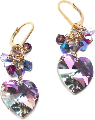 Vista 2 de 14x14mm Crystal Heart Light Purple Cluster Drop Earrings Gold-Filled or Sterling Silver