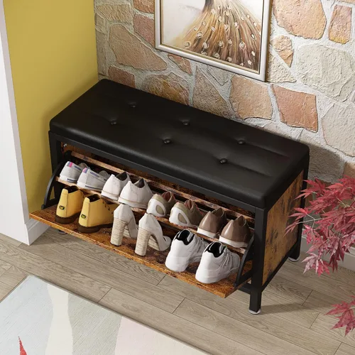 Vista 4 de Banco de almacenamiento de zapatos de 8 a 10 pares con zapatero oculto, asiento de banco de entrada con estante de almacenamiento de zapatos