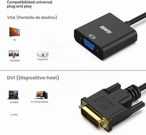 Vista 3 de BENFEI Adaptador activo de DVI-D a VGA, DVI-D 24+1 a VGA macho a hembra 1 Paquete