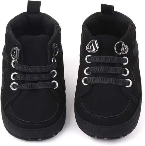 Vista 7 de Sekantrol Zapatos de cuna para recién nacidos, para niños y niñas, suela de goma suave, zapatos para bebés, zapatos deportivos de moda de caña alta