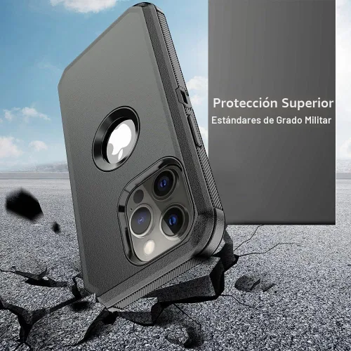 Vista 6 de Funda de teléfono para iPhone 13 Pro Max, resistente, resistente a prueba de golpes, funda protectora con clip para cinturón para Apple iPhone 13