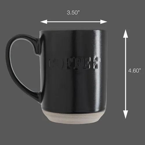 Vista 2 de Sheffield Home Juego de tazas de café de gres - 4 tazas de café impresas, tazas de té, tazas de café con leche de 16 onzas (negro)