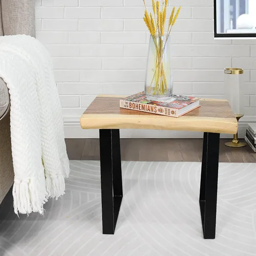 Vista 6 de Banco rectangular de madera natural, taburetes de entrada de madera maciza de 20 x 13 x 18 pulgadas de alto, mesa auxiliar rústica con borde vivo