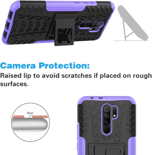 Vista 5 de Asuwish Funda de teléfono para Xiaomi Redmi 9 con protector de pantalla de vidrio templado y soporte delgado, híbrida, resistente, funda protectora