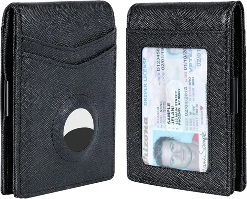 Vista 8 de Hawanik Billetera plegable delgada para hombre con soporte de estuche integrado para AirTag