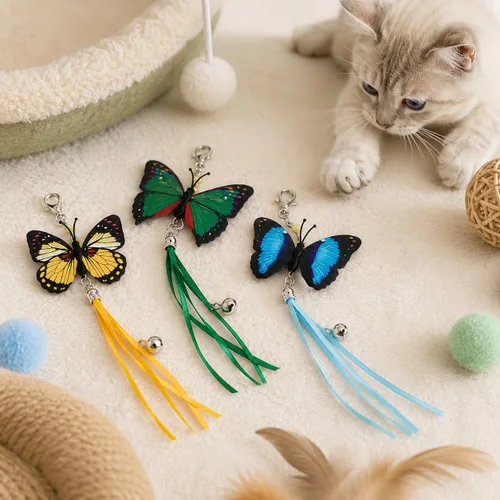 Vista 5 de LUOZZY Juego de accesorios de juguete de varita de 6 piezas de mariposa para gatos Llamativos accesorios de mariposa para gatos