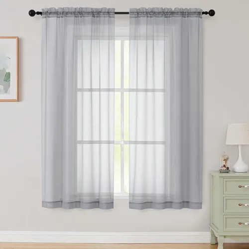 Vista 288 de 2 paneles de cortinas traslúcidas blancas para dormitorio, sala de estar, 96 pulgadas de largo, modernas, suaves, ligeras, con bolsillo para barra