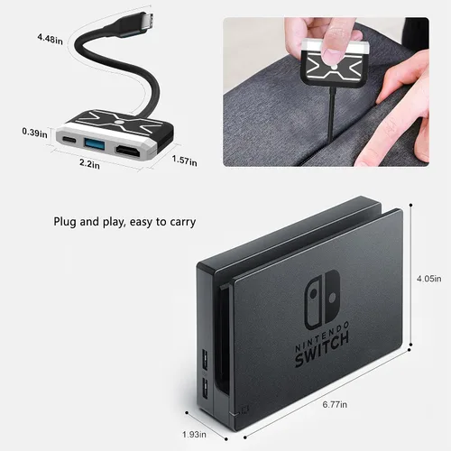 Vista 7 de Switch Dock para Nintendo Switch OLED, adaptador de TV de interruptor 3 en 1 con HDMI 4K, puerto USB 3.0, carga tipo C de 100 W, estación