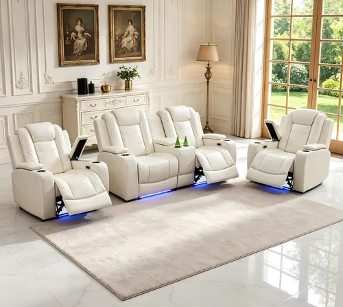 Vista 63 de Juego de sofás reclinables eléctricos, juegos de muebles de sala de estar, sofá reclinable eléctrico moderno negro, sofá biplaza y silla
