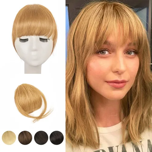 Vista 34 de BARSDAR Flequillo postizo de pelo humano real - Flequillo postizo 100% pelo humano para mujeres - Extensiones de flequillo ondulado castaño rojizo