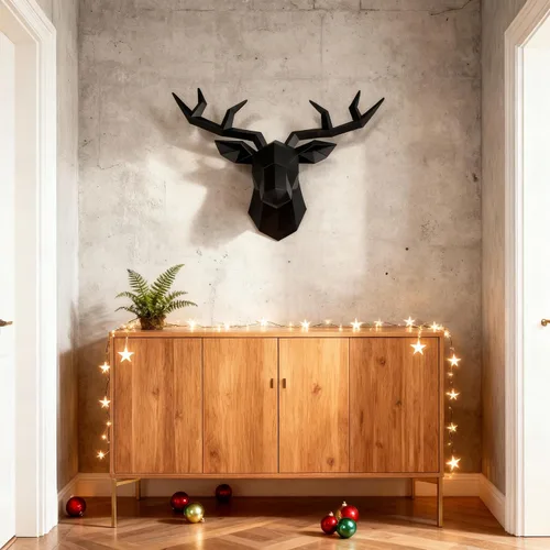 Vista 9 de XYQXYQ Escultura de pared de cabeza de ciervo negro,Arte moderno para colgar en la pared,Decoración de pared 3D,Decoración de cabeza animal