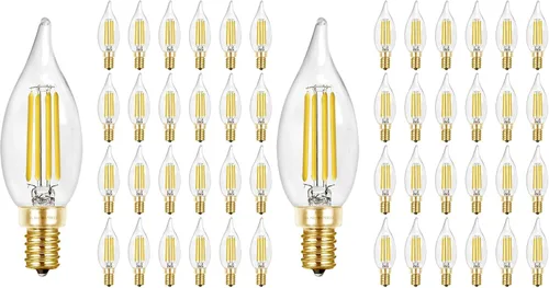 Vista 21 de Hizashi Bombilla de candelabro E12 de 40 W, bombillas LED de candelabro regulables CRI 90+, 4 W, 450 lm, 5000 K, luz blanca diurna, punta de llama