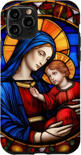 Vista 27 de Blessed Virgin Mary and Jesus Christ Stained Glass Case for iPhone 16