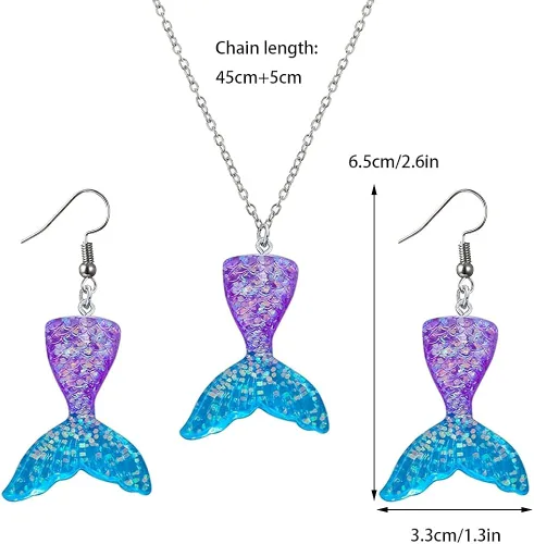 Vista 9 de Yissw Juego de 2 aretes coloridos de resina con cola de sirena y cola de pez de dibujos animados para niñas y mujeres, Resina, Resina