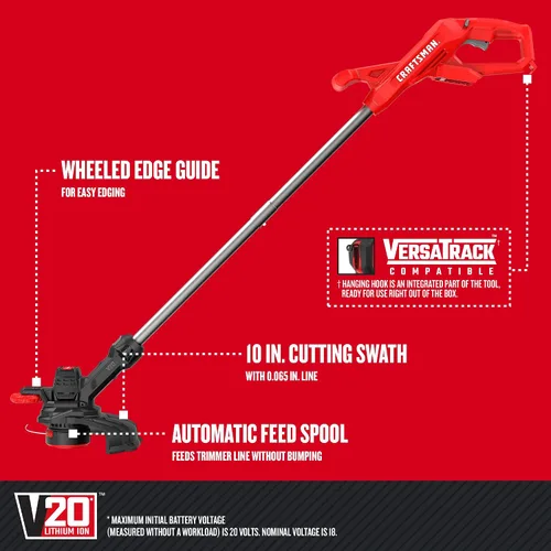 Vista 2 de CRAFTSMAN WEEDWACKER V20 Cortadora y bordeadora inalámbrica, 10 pulgadas, herramienta desnuda (CMCST915B)