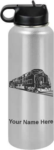 Vista 14 de LaserGram Botella de agua personalizada, tren de carga, acero inoxidable de doble pared aislada al vacío con popote superior, regalo grabado