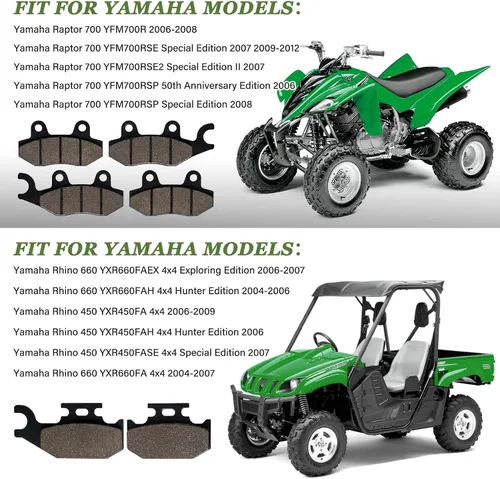 Vista 7 de LOCOPOW Pastillas de freno Rhino 660 700 Delanteras y traseras para Yamaha YXR660 4x4 2004-2007 Raptor 700 700R YFM700 2006-2012 Rhino 450 YXR450