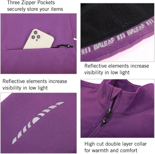 Vista 4 de baleaf Chaqueta de ciclismo para mujer, resistente al viento, térmica, para invierno, correr, clima frío, impermeable, softshell cálido